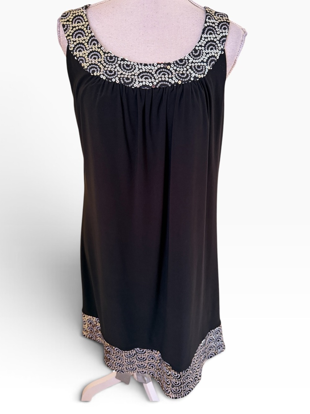 Scarlett Nite Black Jersey Knit Sequin Embellished Sleeveless Swing Dress 12